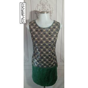 Custo Barcelona Green Sequin Glitter Knee Length Shift Dress Sz 2